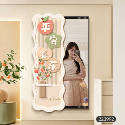 艾格辰 平安喜乐全身镜装饰画隐形暗藏隐藏式推拉玄关镜子挂画穿衣镜壁画 平安喜乐 40*120左推拉黑框