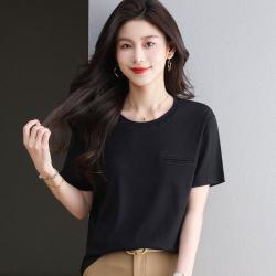 真维斯 高级短袖纯色t恤女夏季款套头显瘦洋气设计感小衫气质纯色上衣