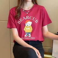 限尺码：JSW//JEANS JSW JEANS 纯棉圆领短袖T恤女夏季时尚小熊印花宽松休闲百搭上衣