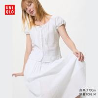 优衣库 麻混纺U领衬衫/短袖女装/衬衣空调衫483892 01 乳白色 M