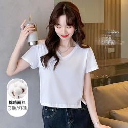 真维斯 女装衣服夏款v领短袖休闲百搭针织显瘦气质正肩t恤休闲