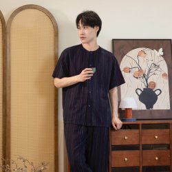 宜色家 「七彩双层棉纱家居服」纯棉带胸垫圆领女款可外穿睡衣套装