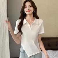 真维斯 夏季不规则Polo领短袖女气质显瘦女士t恤纯色简约透气上衣女