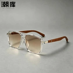 潮库 复古双梁大框近视眼镜框+1.61防蓝光变色镜片