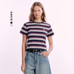TEENIE WEENIE 小熊女装T恤夏季简约休闲时髦活力彩色条纹圆领短袖