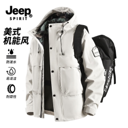 JEEP SPIRIT 吉普户外冲锋衣男女同款秋季 卡其色 XL （建议体重145-160斤）