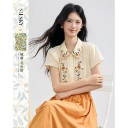 熙世界sllsky 熙世界 艺术绣花衬衫26夏文艺浪漫重工彩色绣花翻领上衣女