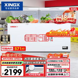星星 408L商用冰柜 大容量冰箱冷藏冷冻柜电子温控单温大容积卧式顶开柜减霜冷柜