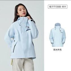骆驼 三合一户外冲锋衣防风防水紫色外套三防登山服