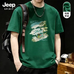JEEP SPIRIT Jeep吉普墨绿色纯棉短袖t恤男款2026新款夏季宽松半袖上衣青少年