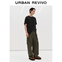 URBAN REVIVO UMM460070 棉质圆领短袖T恤 黑色 S