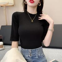 北极绒 紧身女士打底T恤女短款中袖性感上衣打底衫