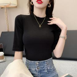 北极绒 紧身女士打底T恤女短款中袖性感上衣打底衫