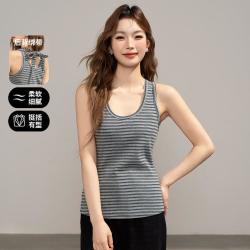 真维斯 休闲条纹吊带无袖T恤背心女夏季修身显瘦系带设计感小众百搭上衣