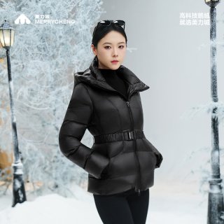 美力城 鹅绒填充 收腰显瘦 女士羽绒服