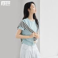 DUIBAI 设计感褶皱正肩短袖T恤纯色百搭圆领女式打底上衣