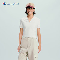 Champion 冠军短袖POLO女2026春季新款翻领纯色修身T恤韩系学院风 白色 L