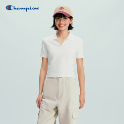 Champion 冠军短袖POLO女2026春季新款翻领纯色修身T恤韩系学院风 白色 L