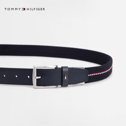 TOMMY HILFIGER 【七夕礼物】 26春夏 双面用皮革拼接弹力编织腰带皮带