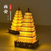 赋闲 西安博物院文创立体彩绘雁鱼铜灯冰箱贴会发光旅游纪念品伴手礼 西安大雁塔-发光冰箱贴