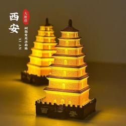 赋闲 西安博物院文创立体彩绘雁鱼铜灯冰箱贴会发光旅游纪念品伴手礼 西安大雁塔-发光冰箱贴