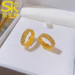 凯圣琳 三圈黄金蹦迪戒指女款999足金爆闪镭射珠食指戒新款纯金指环正品