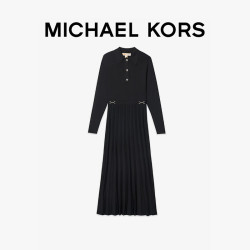 MICHAEL KORS 女士中长款长袖 Polo 领修身连衣裙 黑色 001 S