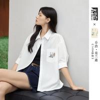 DUIBAI 绣花短袖衬衫女2026夏装设计感宽松休闲衬衣