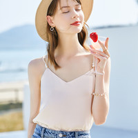 百图 女装吊带衫打底背心内搭背心外穿V领无袖吊带背心女2204T82 杏色 /黑色