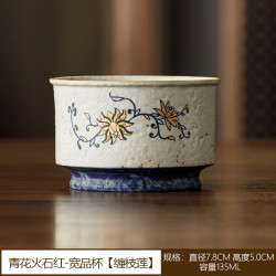青花火石红蒲公英陶瓷品茗杯