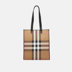 BURBERRY 大号质感拼接格纹手提斜背两用托特包