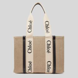 Chloé Woody大容量时尚 棉质帆布拼小牛皮女款托特包
