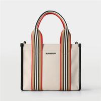BURBERRY 图标条纹织带 棉质帆布 手提包 迷你 女款