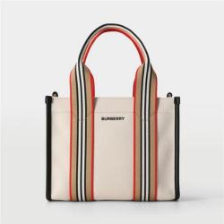 BURBERRY 图标条纹织带 棉质帆布 手提包 迷你 女款