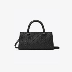 TORY BURCH T MONOGRAM系列经典提花压花皮革小号可单肩斜挎托特包