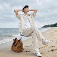 名创优品 2026夏季新款男士户外透气套装短袖衬衫男式直筒休闲长裤组合