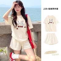 名创优品 休闲时尚运动套装女2026夏季宽松圆领短袖T恤时尚短裤两件套
