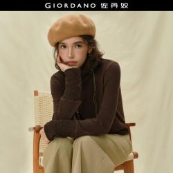 佐丹奴 设计系列秋季时尚堆堆高领拼接罗纹针织长袖T恤女士