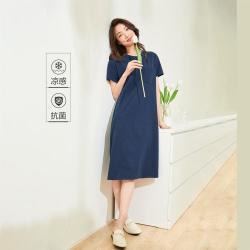佐丹奴 夏季凉感T恤裙女简约纯色圆领针织休闲运动连衣裙女士