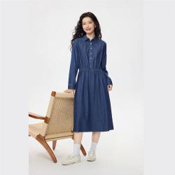 佐丹奴 简约休闲纯棉牛仔裙收腰显瘦翻领半开襟衬衫连衣裙女士