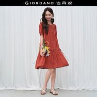 佐丹奴 设计系列2026年连衣裙夏季条纹肌理镂空圆领绑带收腰连衣裙