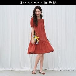 佐丹奴 设计系列2026年连衣裙夏季条纹肌理镂空圆领绑带收腰连衣裙
