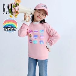 Gap 女童2026春季新款翻转亮片logo宽松圆领卫衣儿童装上衣860945
