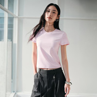 太平鸟 短袖T恤女2026夏季新款休闲百搭修身显瘦上衣女 短袖T恤	粉色 S