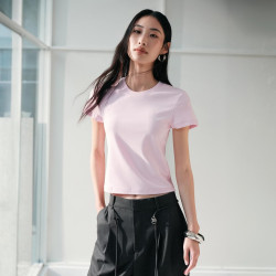 太平鸟 短袖T恤女2026夏季新款休闲百搭修身显瘦上衣女 短袖T恤	粉色 S