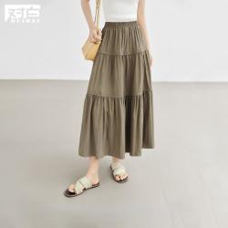 DUIBAI 夏装法式拼接花边蛋糕裙女式半身裙松紧腰A字裙伞裙