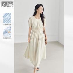 DUIBAI 夏装气质圆领短袖女式连衣裙设计感收腰显瘦欧若风A字裙