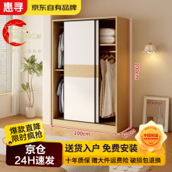 惠寻 实木衣柜卧室家用简约风推拉门衣柜出租房收纳储物柜 1米主柜