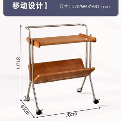 艾格辰 中古可移动小推车沙发边几客厅复古实木茶几杂志书架床头置物架子 樱桃木色