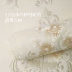 德尔菲诺 欧式提花无缝墙布田园现代简约刺绣壁纸 卧室客厅电视背景墙壁布 LH36-A28浅米色